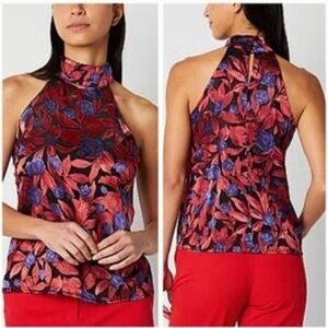 Floral Halter Neck Women's Top - Red & Blue